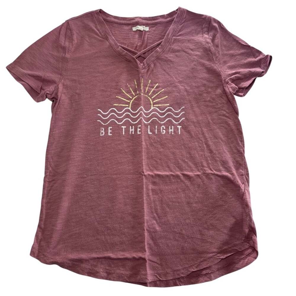 Maurices Be The Light Short Sleeve V-Neck Graphic T-Shirt Pink Women's Small